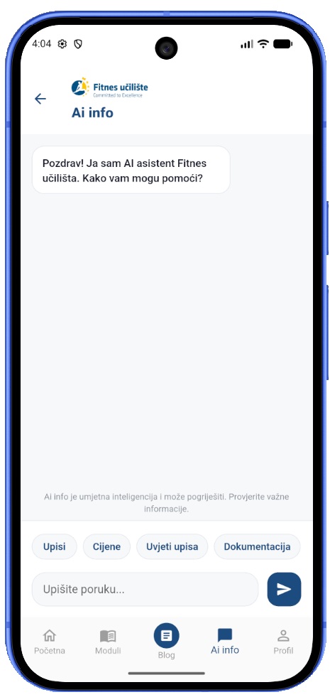 AI asistent za upise u aplikaciji