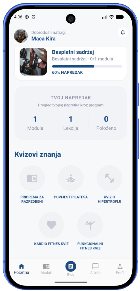Ebookovi i kvizovi u aplikaciji